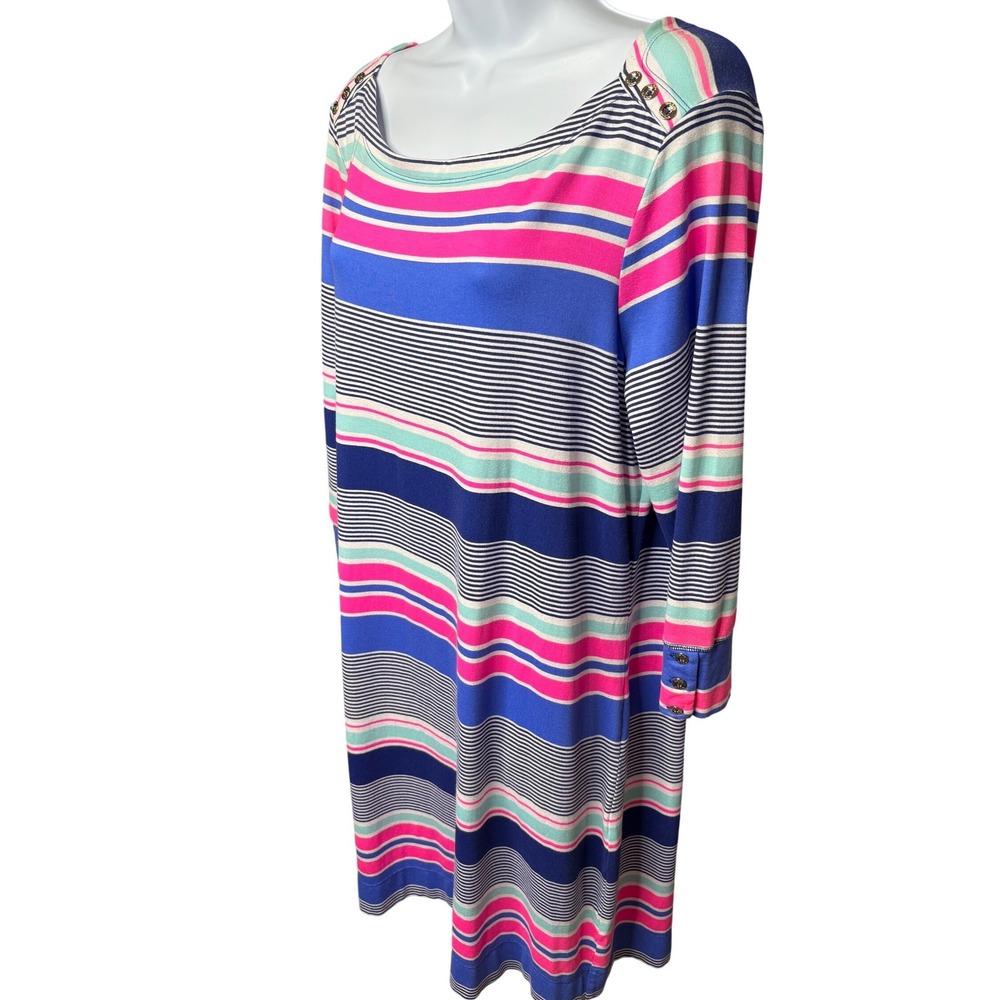 LILLY PULITZER Womens Multi Stripe T-Shirt Dress XL Button Shoulder Casual Chic